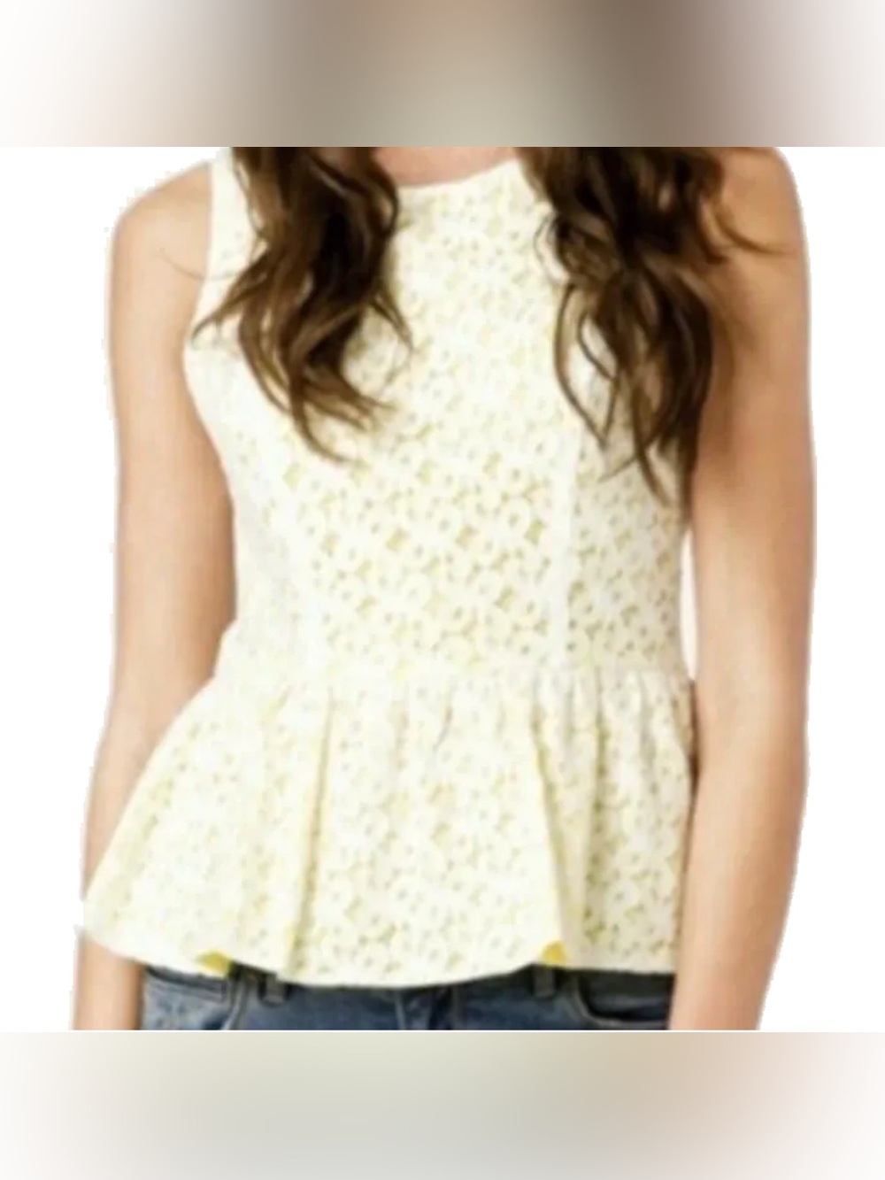 🌻 2/$10 Forever 21Sleeveless white lace overlay yellow Peplum Top